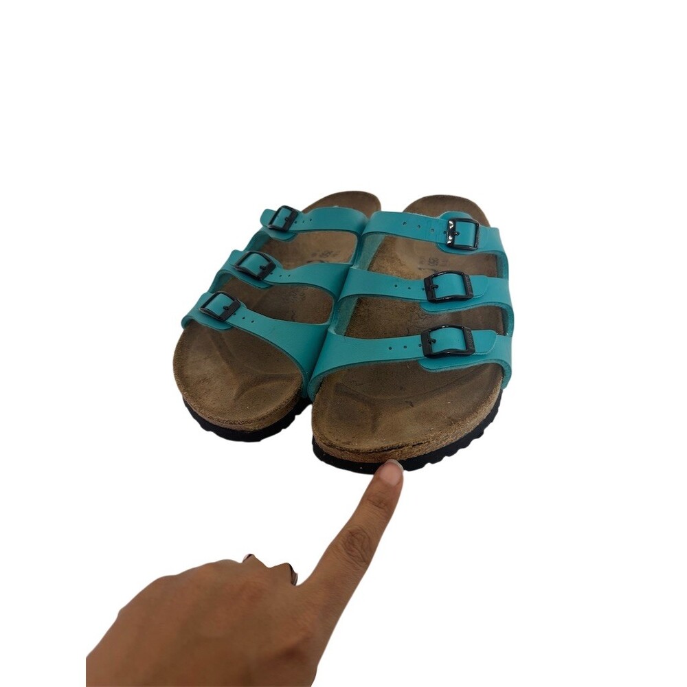 Birki’s by Birkenstock Florida Womens Slide Sandals Blue 3 Strap Buckle Sz 39 - Picture 10 of 14